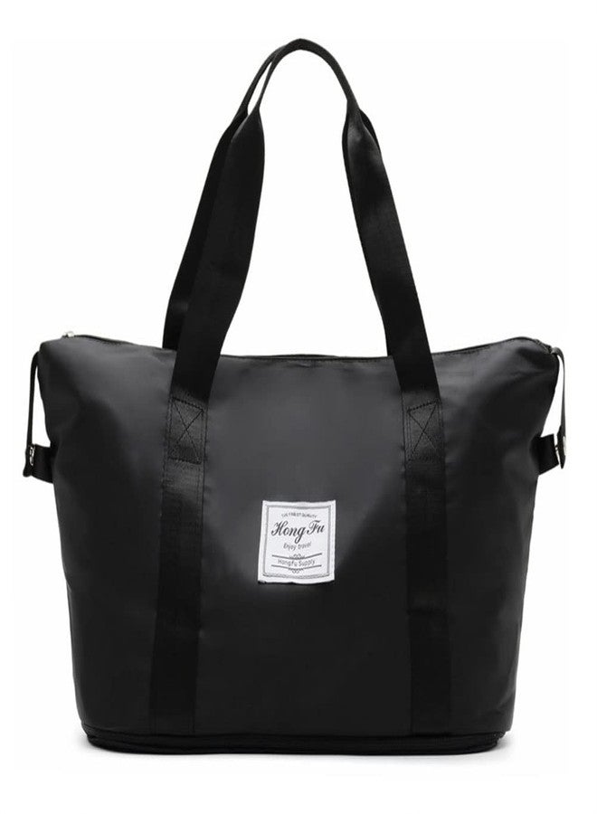 Firstdemand Expandable Travel Duffel Bag, Sports Tote Gym Bag, Shoulder Weekender Carry On Bag Overnight Bag with Wet Pocket for Women Travel Lightweight Waterproof Carry Luggage Bag (Black) - Image 1